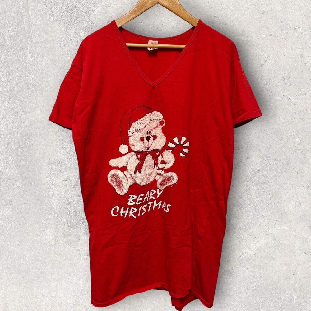 1986‎ Bearly Christmas Women's Night Gown T Shirt Red Size XL